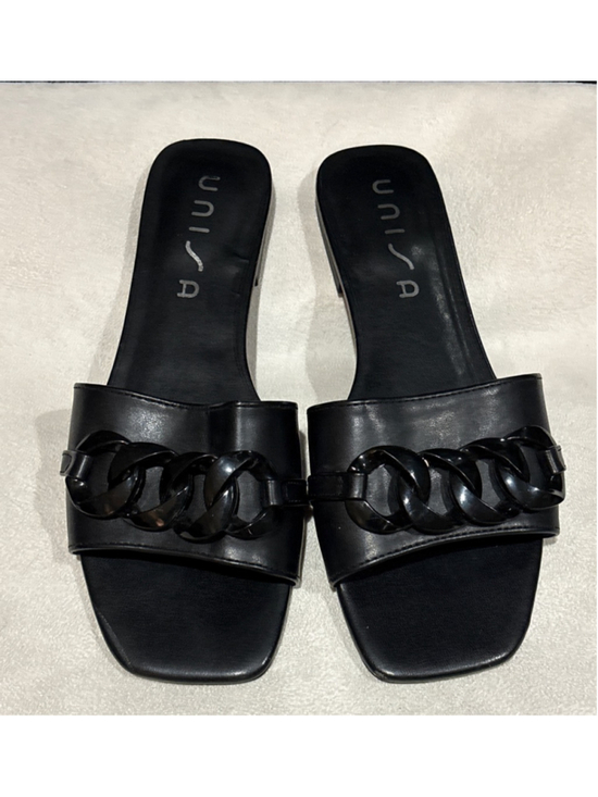 Unisa Shoes - Women's Unisa Black Chain Detail Slide Sandals Size 9